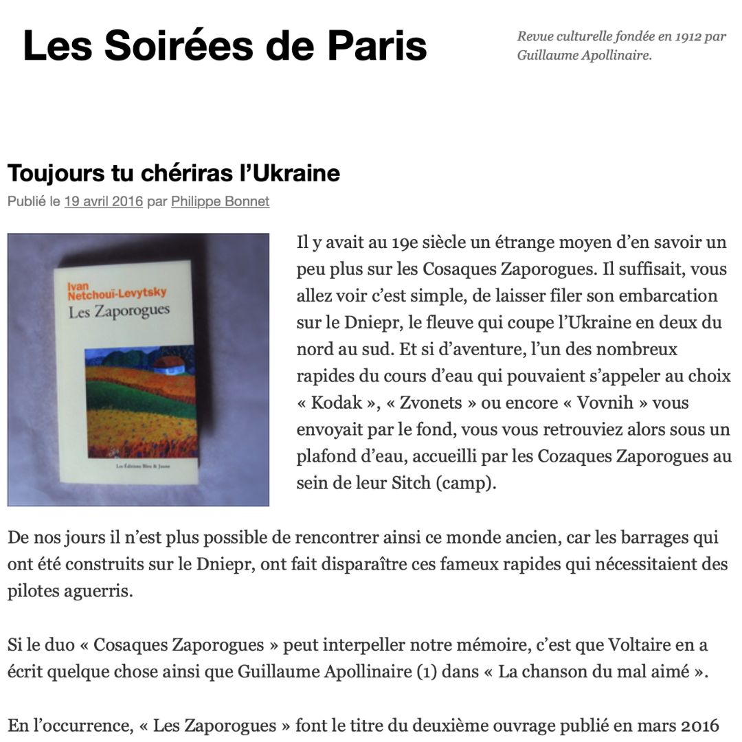 You are currently viewing Les Soirées de Paris – Toujours tu chériras l’Ukraine
