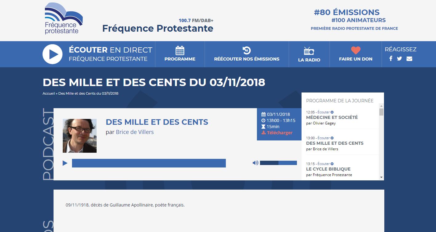 You are currently viewing Philippe Bonnet était l’invité de l’émission “Des mille et des cents” de Brice de Villers (fréquence protestante)