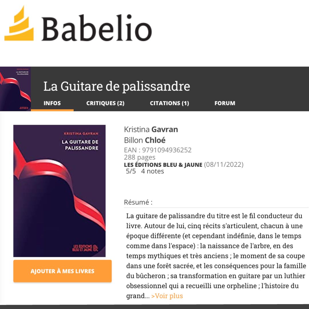 You are currently viewing Babelio – La guitare de palissandre